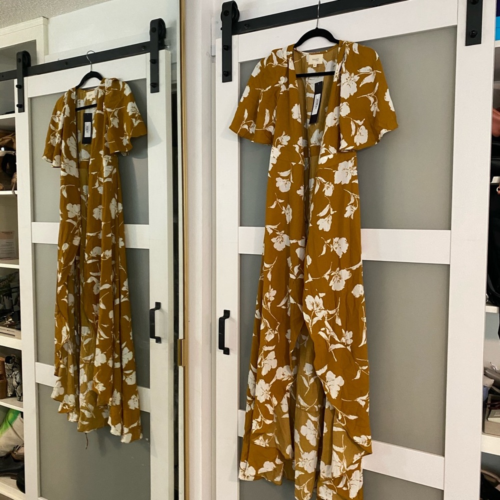 NWT Dark Yellow Maxi Floral Wrap Dress
